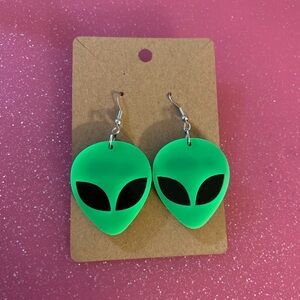 Neon Green Alien Earrings